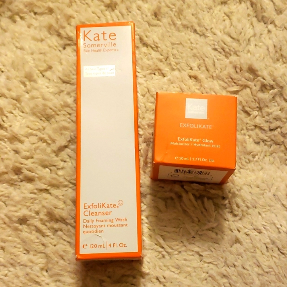 2 NIB Kate Somerville skincare ExfoliKate Cleanser AND Glow Moisturizer Full Sz